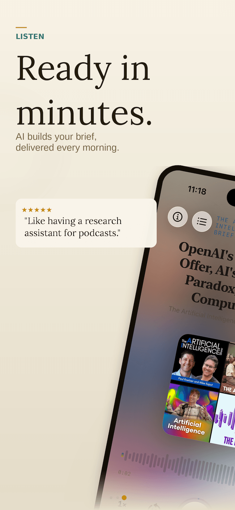 Ready in minutes — Feedcaster builds your brief and delivers it every morning.